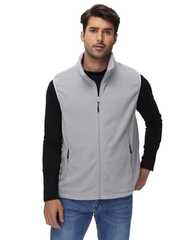 Men's Grey Fleece Vest Full Zip Polar Fleece Sleeveless Jacket Lightweight Outerwear Golf Vests with Zipper Pockets L - Image 4