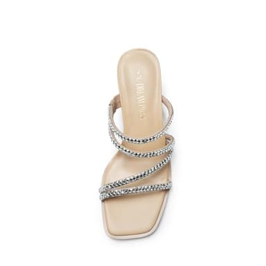 DREAM PAIRS Women's Strappy Heels Block Open Toe Low Heel Chunky Mules Sandals Dress Shoes,Size 6,Nude-Rhinestone,SDHS2370W - Image 3