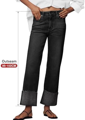 KUNMI Jeans for Women Wide Leg Baggy High Waist Boyfriends Straight Leg Stretchy Denim Pants Trendy Fall 2025 - Image 4