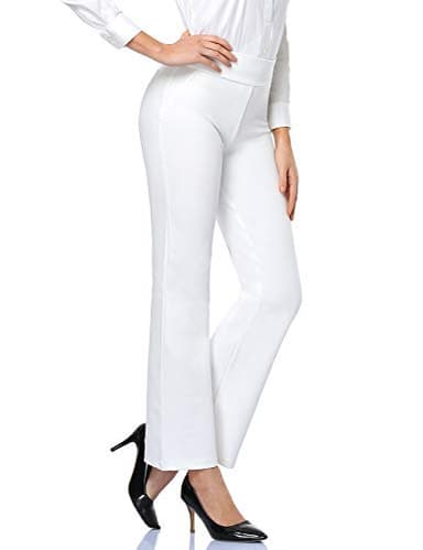 Tapata Women's 28''/30''/32''/34'' High Waist Stretchy Bootcut Dress Pants Tall, Petite, Regular for Office Business Casual White,L - Image 1