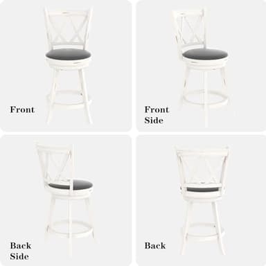 Betterhood 24" Counter Height Swivel Bar Stools - High Back Swivel Counter Stools with Upholstered Seat & Solid Wood Footrest, Counter Bar Chairs for Kitchen Island & Pub (Antique White, Set of 2) - Image 8
