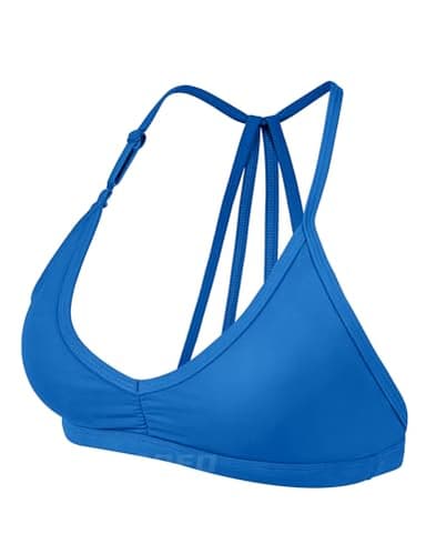 YEOREO Workout Sports Bras for Women Padded Strappy Open Back Gym Bra Light Impact Criss Cross Yoga Crop Top Azure Blue L - Image 1