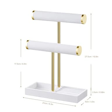 bussdis 2 Tier Bracelet Holder Display - Detachable T Bar White Velvet Bracelet Holder, Jewelry Holder Organizer for Bracelet, Necklace, Earrings, Rings - Image 3