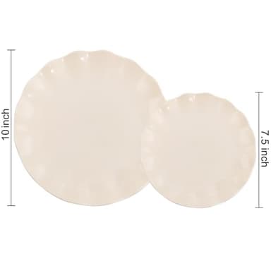 LIYH 24 Pcs Plastic Plates Reusable,Unbreakable Dinner Plates, Scalloped Plastic Plates, Dishwasher Safe,Ivory Plate Sets Perfect for Parties, Birthday, Picnics, BPA Free(12Guests) - Image 3