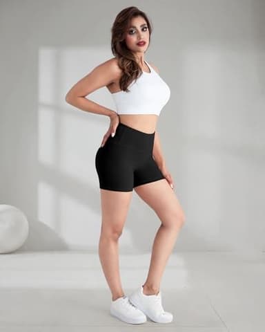 CHRLEISURE High Waisted Spandex Biker Shorts, Workout Booty Soft Yoga Shorts for Women (5" 4Packs 4Black, M) - Image 4