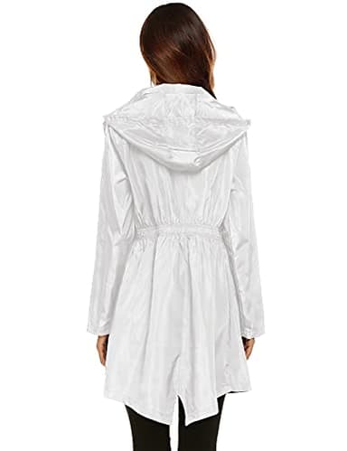 LOMON Womens Lightweight Waterproof Rain Jacket Active Outdoor Hooded Raincoat with Pockets White XXL - Image 5