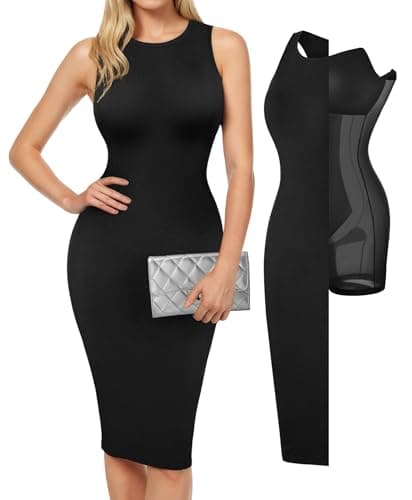 Popilush Shaper Dress Bodycon Mini Built in Shapewear Bra 8 in 1 Sleeveless Split Slip Dress for Women - Image 1