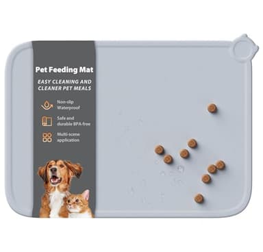 IMIPAW Cat Food Mat, Soft Rubber Pet Food Mat for Feeder and Fountain, Non-Slip Bowl Mat for Cat and Dog, Locking Edge Spill Resistant Feeding Mat - Image 1