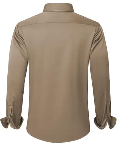 J.VER Men's Dress Shirts Solid Long Sleeve Stretch Wrinkle-Free Formal Shirt Business Casual Button Down Shirts Dark Khaki XL - Image 2