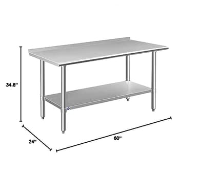 ROCKPOINT Stainless Steel Table for Prep & Work with Backsplash 24x60 Inches, NSF Metal Commercial Kitchen Heavy Duty Table with Adjustable Under Shelf and Table Foot for Restaurant, Home and Hotel - Image 3