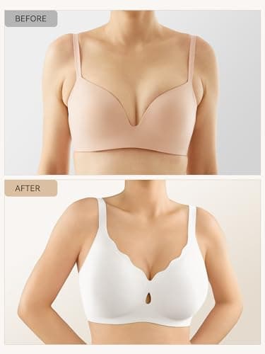 LUCKMEEY Bras for Women No Underwire Wave Push Up Wireless Bra Seamless Bra Full Coverage Bralettes Lift Everyday Bras White - Image 3