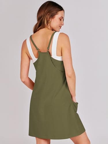 ANRABESS Women Athletic Dress Summer Tennis Workout Active Sports Mini Romper Dress Built in Shorts Travel Vacation Clothes Army Green Large - Image 5