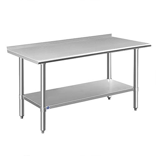 ROCKPOINT Stainless Steel Table for Prep & Work with Backsplash 24x60 Inches, NSF Metal Commercial Kitchen Heavy Duty Table with Adjustable Under Shelf and Table Foot for Restaurant, Home and Hotel - Image 1