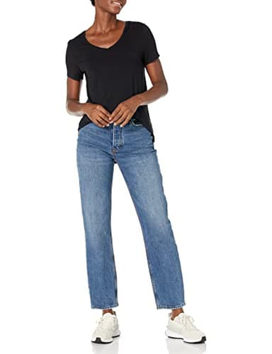 Amazon Essentials Women's Relaxed-Fit Short-Sleeve V-Neck Tunic (Available in Plus Size), Black, Small - Image 6
