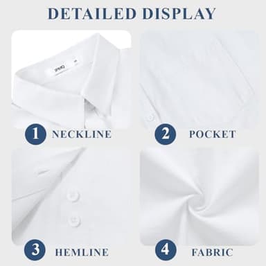 IPMQ Womens Button Down Shirts Short Sleeve Linen Style Cotton Collared Button Up Casual Blouses Oversized Tops with Pocket White - Image 4