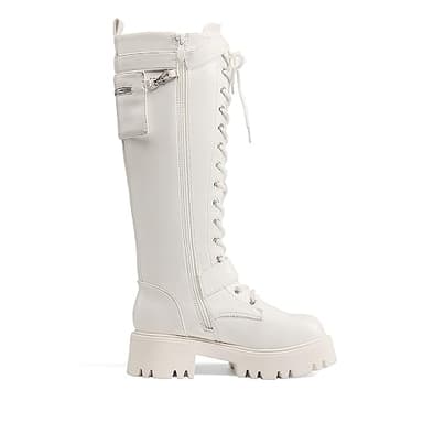 DREAM PAIRS Women's Combat Riding Platform Knee High Boots, Lace Up Fall Lug Sole Gothic Motorcycle Boots with Inside Zipper,Size 7,White,SDKB2304W - Image 2