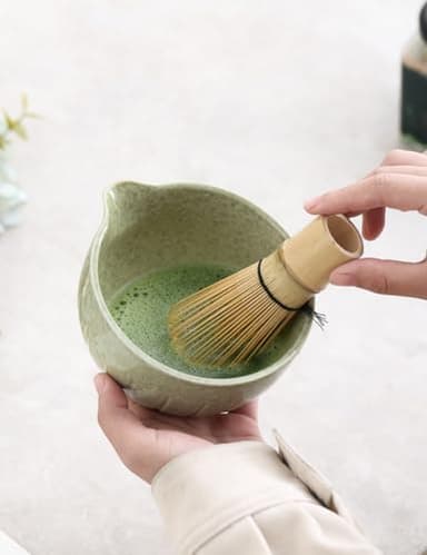TANG PIN Matcha Set - Match Bowl with Spout and Whisk, 15 OZ, Matcha Scoop | Matcha Whisk Stand (Chasen Holder) - 4pc Perfect Matcha Kit for Matcha Tea Ceremony (Mottled Green) - Image 4