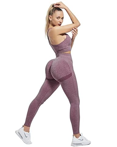 CHRLEISURE 3 Piece Workout Leggings Sets for Women, Gym Scrunch Butt Butt Lifting Seamless Leggings (Black, DGray, Burgundy, S) - Image 5