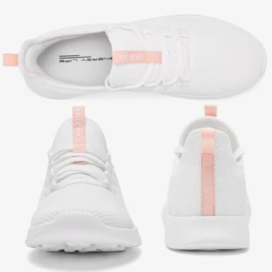 ALEADER Womens Tennis Shoes Slip On Nurse Shoes for Walking Running Trainning Wokout Sneakers White Peach Size 7.5 US - Image 8