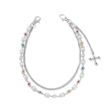 Fashion Layered Pants Wallet Chains - Exquisite Gold Silver Rhinestone Flower Pearl Jean Pocket Chain for Women Men Cute Bag Purse Charms Jewelry (link silver) - Image 1