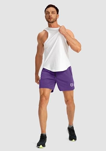 Men's Running Shorts with Zipper Pockets Quick Dry Gym Athletic Workout 5" Shorts for Men (Purple, Large) - Image 6