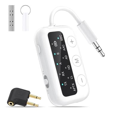 1Mii SafeFly Dot Bluetooth 5.3 Transmitter Receiver for up 2 Headphones,AptX Low Latency/HD,Plane Travel Essentials,Wireless Audio Bluetooth Airplane Adapter for Flight,TV,Car,PC(White) - Image 1