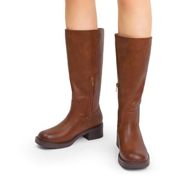 DREAM PAIRS Womens Knee High Boots Square Toe Platform Chunky Block Heel Banana Campus Boots for Women Comfortable Low Heel Side Zipper Womens Riding Tall Boots,Size 8.5,Light Brown,DWUMKB2539 - Image 6