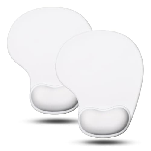 JIKIOU Mouse Pad, 2 Pack Ergonomic Mouse Pads with Comfortable Gel Wrist Rest Support and Smooth Cloth, Non-Slip PU Base for Easy Typing Pain Relief Durable and Easy to Clean Small White - Image 1