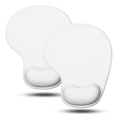 JIKIOU Mouse Pad, 2 Pack Ergonomic Mouse Pads with Comfortable Gel Wrist Rest Support and Smooth Cloth, Non-Slip PU Base for Easy Typing Pain Relief Durable and Easy to Clean Small White - Image 1