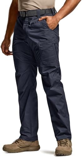 CQR Men's Utility Flex Cargo Pants, Classic-Fit Casual Stretch Work Pants, Water Resistant Lightweight Tactical Hiking Pants, Sentinel Operator Navy, 34W x 34L - Image 1