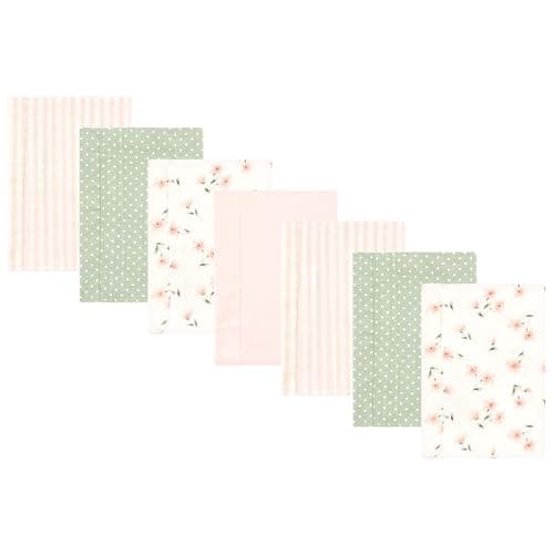 Hudson Baby Unisex Baby Cotton Flannel Burp Cloths, Pink Dainty Floral 7 Pack, One Size - Image 1
