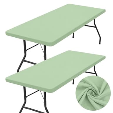 homing 2 Pack Rectangle Table Cloth, Elastic Fitted Fabric Tablecloth Fits for 6 Foot Folding Tables, Washable Table Cover for Picnic, Camping, Indoor & Outdoor (Green, 30" x 72") - Image 1