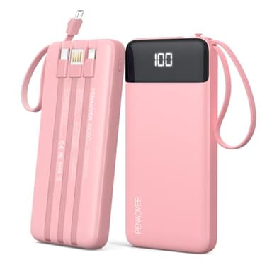 penaover Portable Charger 10000mAh Power Bank with Built-in Cable, 5 Output 2 Input Travel Essential External Battery Pack with LED Display Compatible with iPhone 16/15 Samsung S22 Android,etc - Image 1