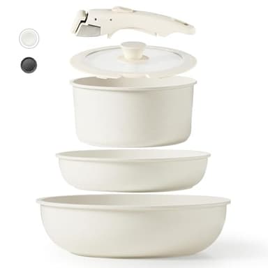 CAROTE Pots and Pans Set Non Stick, 5pcs Cookware Sets, Dishwasher/Oven/Fridge Safe, Kitchen Set, Space Saving Pots Set, Nonstick Set with Versatile Detachable Handle, Induction RV Set - Image 1