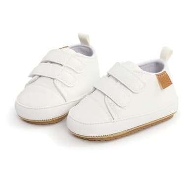 BEIDI Baby Girls Boys Shoes Soft Anti-Slip Sole Newborn First Walkers Star High Top Canvas Denim Unisex Infant Sneaker (F-White,6-12 Months - Image 4
