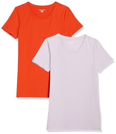 Amazon Essentials Women's Regular-Fit Short-Sleeve Crewneck T-Shirt, Pack of 2, Lavender/Tomato Red, X-Large - Image 1