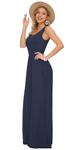 AUSELILY Women's Summer Sleeveless Loose Maxi Dress Casual Long Dresses with Pockets 2025 New 3XL Navy Blue - Image 2