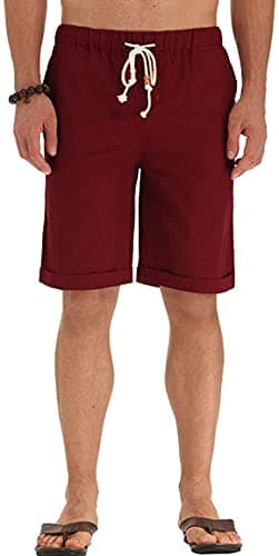 Sailwind Men’s Linen Shorts Casual Drawstring Summer Beach Shorts US Medium Wine Red - Image 3