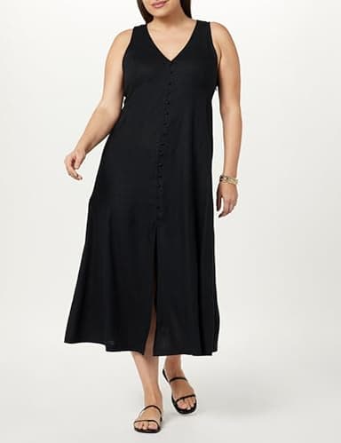 The Drop Women's Blanca Linen Button Front V-Neck Maxi Dress, Black, S - Image 5
