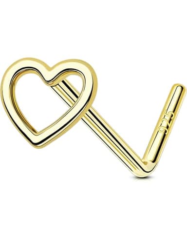 OUFER 925 Sterling Silver Gold Nose Rings, Heart Nose Studs For Women, Cute Nose Nostril Piercing Jewelry, L-Shaped 20G Nose Rings Studs-Gold Heart - Image 1