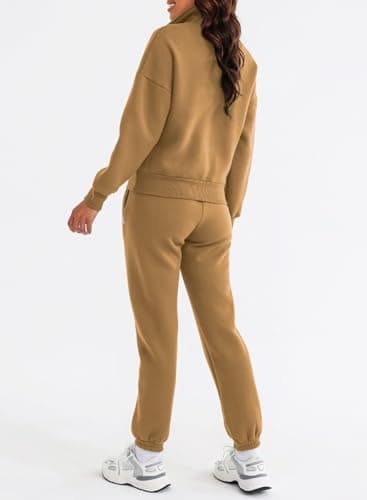 Herseas Womens Half Zip Pullover Long Sleeve Sweatshirt Jogger Pants Lounge Sets 2 Piece 2025 Teacher Outfits Sweatsuit with Pockets Camel Medium 8 10 - Image 4