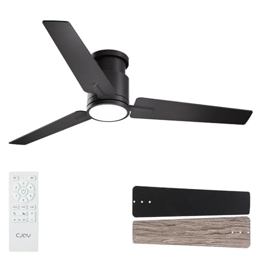 CJOY Ceiling Fan with Lights, 52 Inch Low Profile Ceiling Fans with Light and Remote, Reversible DC, Flush Mount, 3CCT,Dimmable, Modern Indoor/Outdoor Design for Bedroom, Living Room, Patio, Kitchen - Image 1