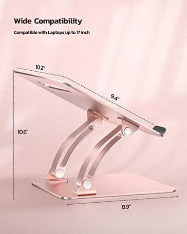 Nulaxy Fully Adjustable Laptop Stand for Desk, Dual Foldable Aluminum Computer Riser with Heat-Vent, Ergonomic Notebook Holder Portable Office Accessories Compatible with All 10-17" Laptops, Pink - Image 5