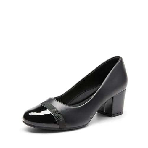 DREAM PAIRS Women's Pumps Low Chunky Block Heel Dress Shoes Closed Round Toe Comfortable Heels,Size 8,Black-Pat,SDPU2462W - Image 1