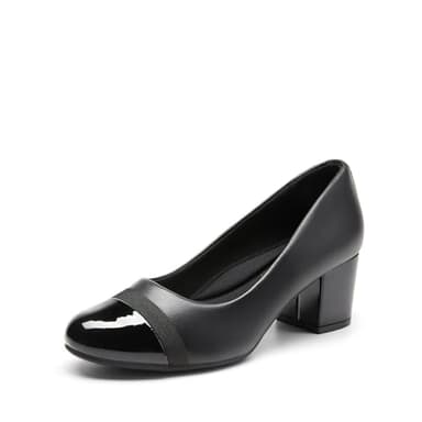 DREAM PAIRS Women's Pumps Low Chunky Block Heel Dress Shoes Closed Round Toe Comfortable Heels,Size 8,Black-Pat,SDPU2462W - Image 1