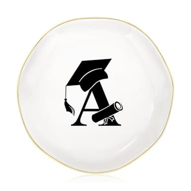 Graduation Gifts for Her, College High Senior Class of 2025 Graduate Gifts for Daughter Granddaughter Niece Women Ceramic Trinket Dish Jewelry Ring Holder Initial A - Image 7