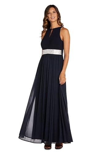 R&M Richards Women's Flowing Glam Evening Dress, Navy - Image 1