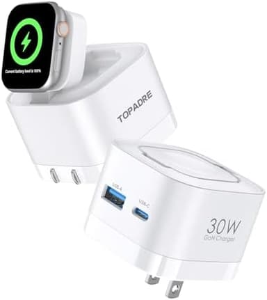 30W Charger for Apple Watch, 3-in-1 USB C Charging Block Travel Essentials, Portable Wall Charger with Foldable Plug, Fast Charging for iWatch Series 10/9/ 8/7/ 6/ Ultra/SE, iPhone, White - Image 3