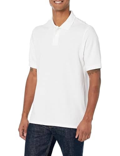 Amazon Essentials Men's Regular-Fit Cotton Pique Polo Shirt (Available in Big & Tall), White, Large - Image 1