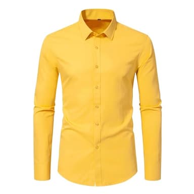 DELCARINO Men's Long Sleeve Button Up Shirts Solid Slim Fit Casual Business Formal Dress Shirt Yellow X-Small - Image 1
